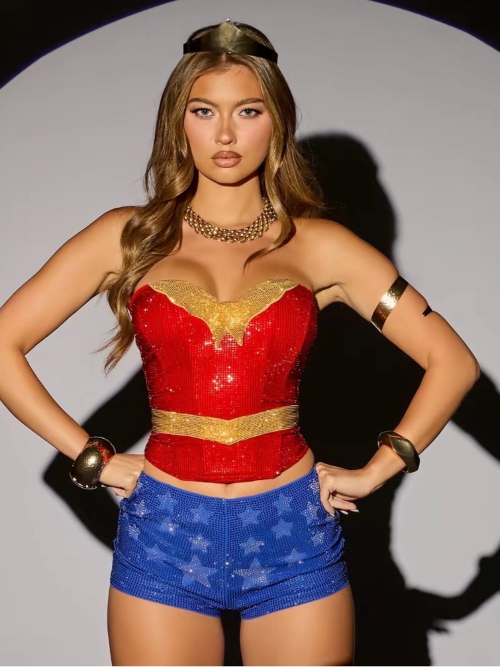 Windsor Wonderwoman corset Red and Gold Sequin Bustier